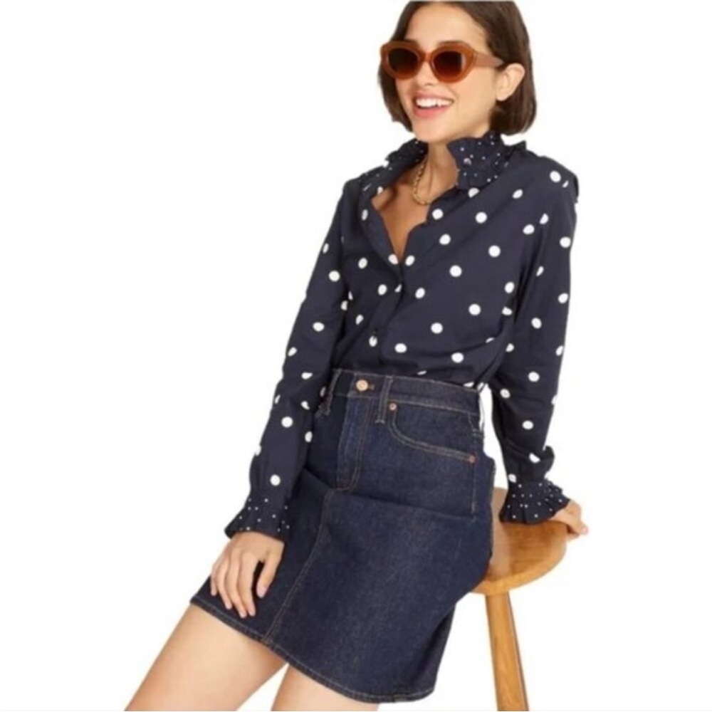 J. Crew Navy Polka Dot Button Down Shirt